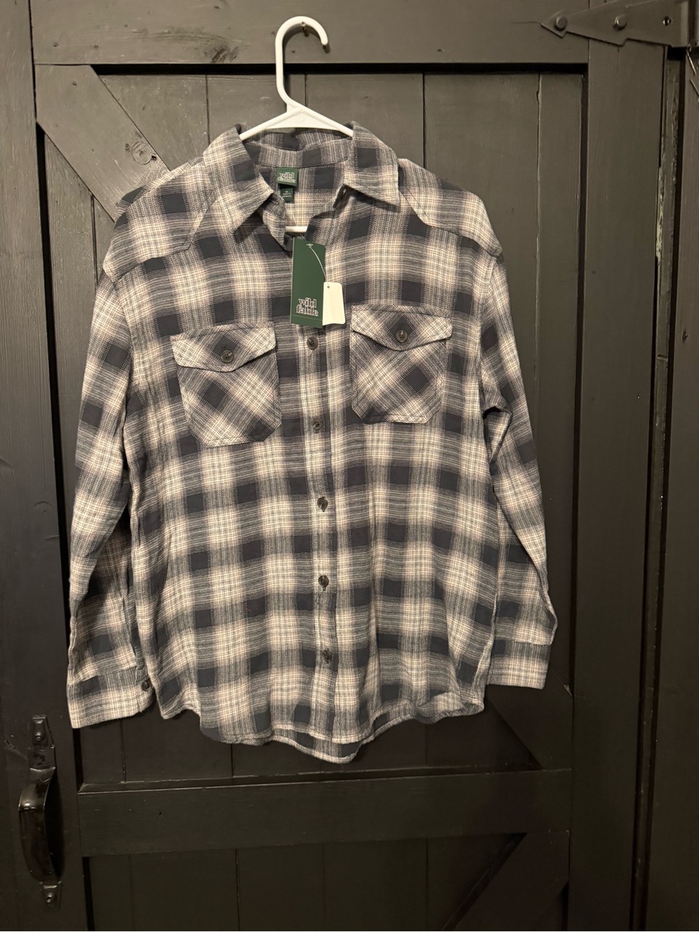 wild fable Men's Blue and Gray Plaid Button-Down Shirt
